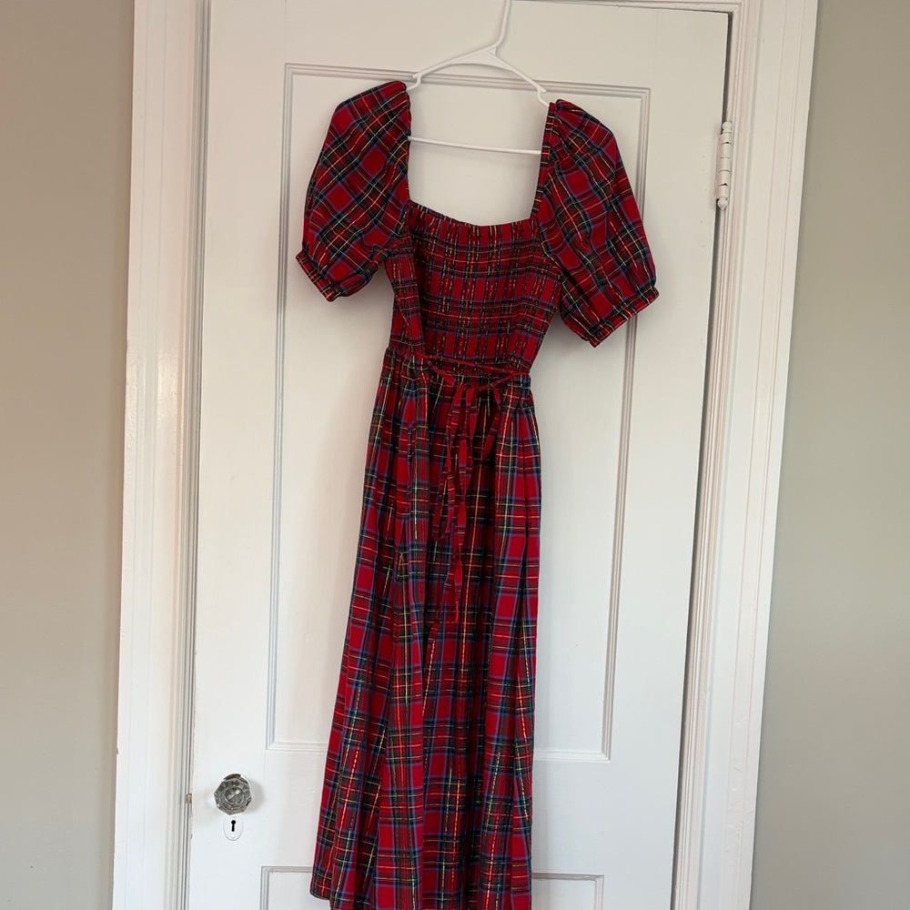 Vineyard Vines Red Checkered Midi Dress